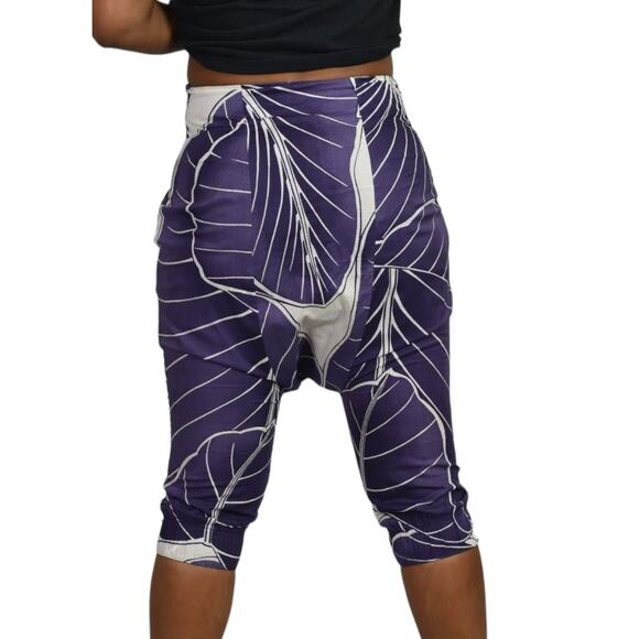 Benetton Drop Crotch Capri Shorts Purple Cotton Harem High Waist Relaxed Size 4 - Picture 2 of 16